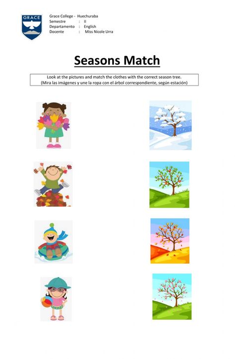 Seasons Worksheets Preschool, Seasons Worksheets For Kids, Match Worksheet, Four Seasons Tree, Tree Activity, Seasons Preschool, Seasons Worksheets, Preschool Weather, Test For Kids