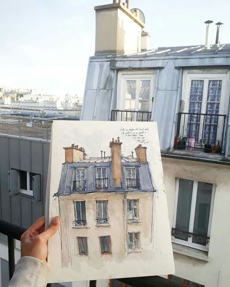 Architecture Parisienne, Paris Buildings, Paris Architecture, Building Sketch, Building Painting, Building Drawing, Student Living, Architectural Sketch, Living In Paris