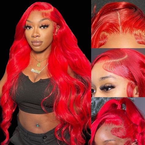 PRICES MAY VARY. Red Lace Front Wigs Human Hair Material: 100% Unprocessed Brazilian virgin 16A human hair wigs. Super soft hair with natural looking, full and thick, minimal shedding, No tangle and True to length. The red human hair lace front wigs is so easy to be dyed to other colors, red human hair wig takes color amazingly. Red Wig Human Hair Advantages: 200% Density red wig with 13x4 HD transparent lace, which is soft, breathable, and durable, suitable for all skins. The red hair wig can b Red Frontal Wig Hairstyles, Red Hair On Dark Skin Women, Red Wigs For Black Women, Red Hair On Dark Skin, Red Lace Front Wigs, Amazon Wigs, Red Weave Hairstyles, Frontal Wig Hairstyles, Red Wig