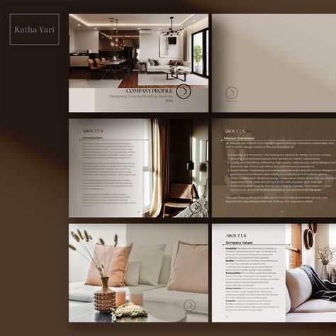 DIYO_Canva Design Company Profile Presentation Perfect for a Company, Template Available in 3 Sizes, Fully Editable/ Customizable in Canva Looking for a Company Profile Template? This template is perfect for professional Interior Designers, Architects, Decorators and Builders! This elegant and professional template is just what you need present your company and introduce your company's services to clients. Available in both printable or digital options. Easily customize it to suit your brand... Interior Design Company Profile, Company Profile Presentation, Introduction Page, Interior Design Template, Client Profile, Profile Template, Stone Interior, Product Presentation, Interior Design Sketches