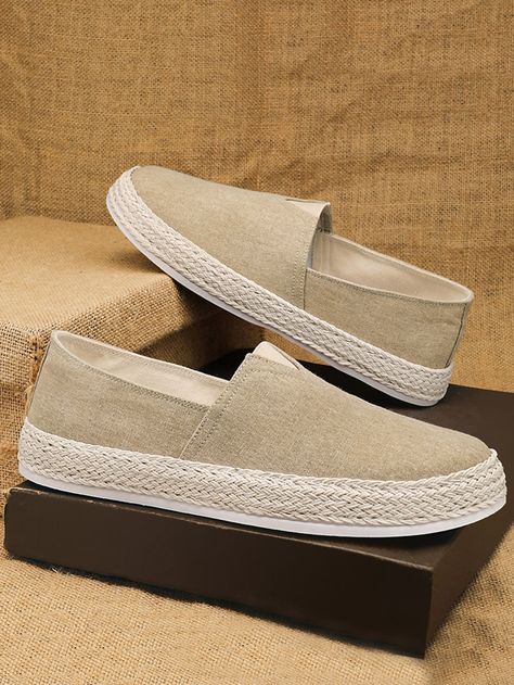 Khaki  Collar   Plain Espadrilles Embellished   Men Shoes Men’s Espadrilles, Lofar Shoes For Men, Shoes Reference, Mens Spring Shoes, Espadrilles Men, Mens Footwear, Holiday Shoes, Slip On Espadrilles, Men Loafers