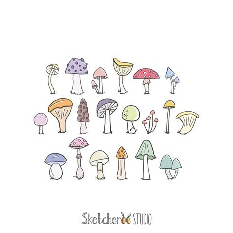 Houses Clipart, Mushrooms Forest, Mushroom Clipart, Watercolor Printable, Doodle Drawings, Art Diy, Instant Download Etsy, Digital Image, Drawing And Illustration