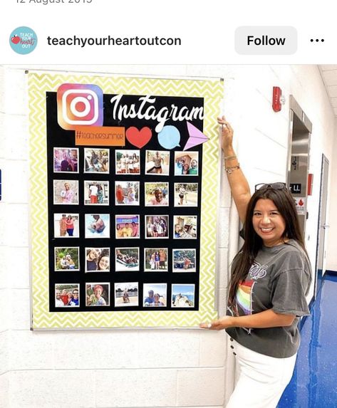 Classroom Instagram Bulletin Board, Instagram Bulletin Board Ideas, Classroom Attendance Chart, Instagram Bulletin Board, Technology Classroom Decor, Preschool Set Up, Classroom Attendance, Christmas Classroom Door, Creative School Project Ideas