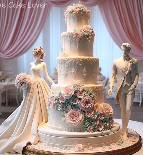 Kue Wedding, Princess Wedding Cakes, Wedding Cake Peach, Fancy Wedding Cakes, Extravagant Wedding Cakes, Royal Cakes, Jasmine Wedding, Wedding Cake Display, Big Wedding Cakes