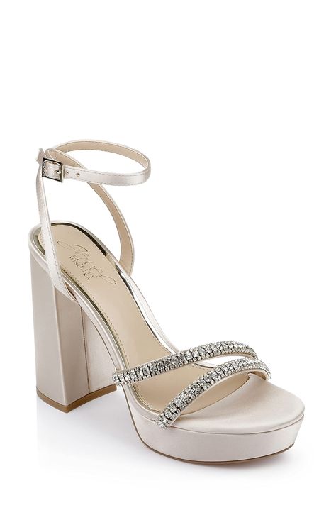 PRICES MAY VARY. Rochel Platform Block Heel with Gemstone Embellished Straps Wedding Platform Heels, Shoes Block Heels, Wedding Platform, Flat Booties, Diamond Fashion Jewelry, Jewel Badgley Mischka, Platform Block Heels, Platform Stilettos, Heels & Wedges