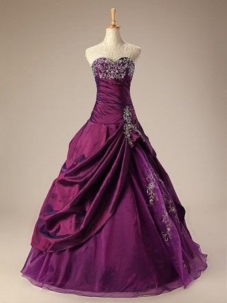 Ballgown Embroidered Sweetheart Taffeta Purple Wedding Dress with Ruffles Plum Quinceanera Dresses, Dark Purple Ball Gown, Purple Ballgown, Wedding Dress With Ruffles, Purple Ball Gown, Purple Wedding Dress, Galaxy Fashion, Ruffle Wedding Dress, Long Sleeve Wedding Dress Lace