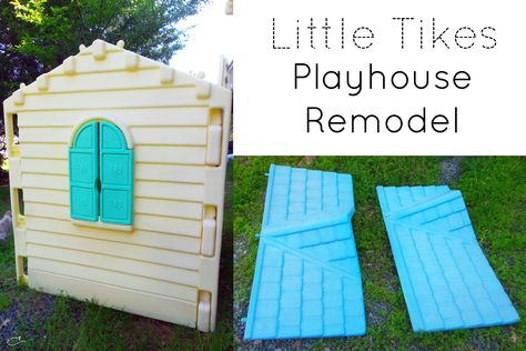 playhouse makeover | Little Dove Blog Kids Plastic Playhouse, Little Tikes Playhouse Makeover, Playhouse Remodel, Plastic Playhouse, Playhouse Makeover, Diy Playhouse, Little Tikes, Spray Paint, Shed