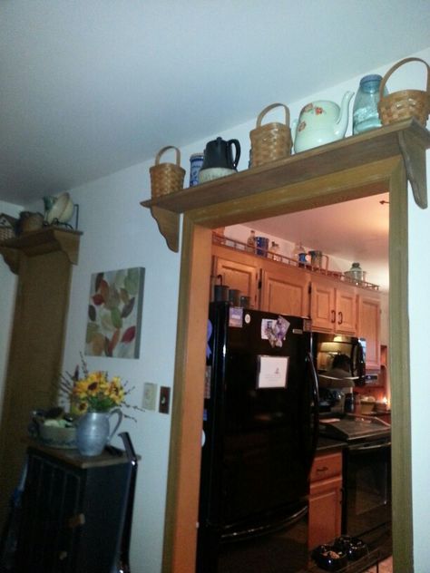 Over Doorway Shelf, Shelf Over Doorway, Doorway Shelves, Shelf Above Doorway, Window Cornice Shelf, Above Doorway Decor, Rustic Corner Shelf Using An Old Door, Shelf Above Window, Old Door Corner Shelf