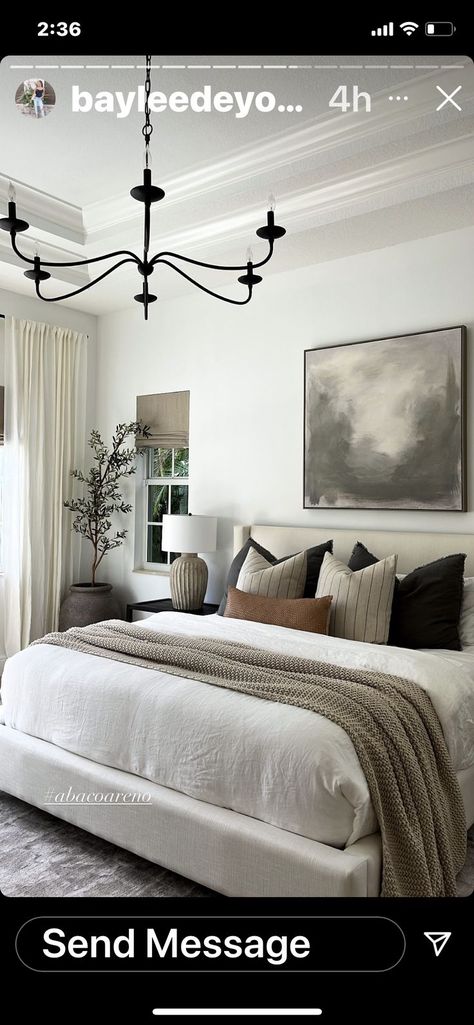 Couple Bedroom Ideas Married Aesthetic, Black And Neutral Master Bedrooms, Browns And Black Bedroom, Small Cozy Guest Bedroom, Black Gray And Tan Bedroom, Cream And Grey Bedding Ideas, Cream Bed With Black Furniture, Beige Black Bedroom Ideas, Boucle Bedroom Aesthetic