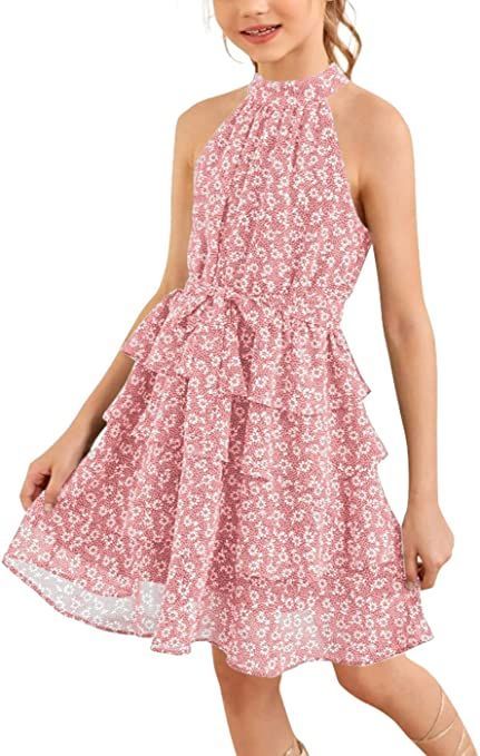 Halter Neck Kids Chiffon Summer Party Dress with Belt Kids Summer Dresses, Dress Halter Neck, Light Summer Dresses, Floral Ruffle Dress, Floral Chiffon Dress, Dress Halter, Stunning Outfits, Summer Party Dress, Dress With Belt