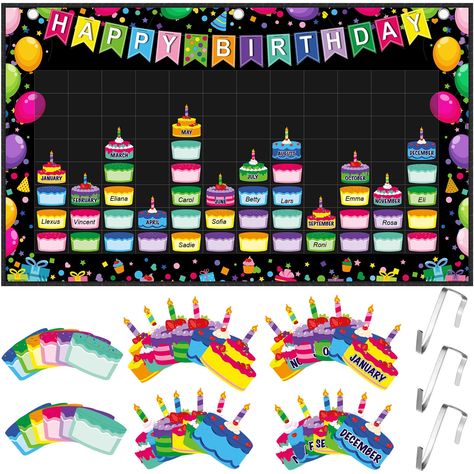 PRICES MAY VARY. Happy Birthday Chart for Classroom: the birthday pocket chart set includes 1 happy birthday calendar, 48 month cards in 24 styles, 96 dry erase name cards in 12 styles, and 3 hooks for your convenience; The abundant quantity can meet the use needs of boys and girls in the class Suitable Size for Use in Various Places: the size of the birthday calendar poster is about 19.69 x 31.5 inches, which is very suitable for hanging in the classroom, activity center or office; The size of Birthday Board For Workplace, Birthday Chart For School, Employee Birthday Board, Birthday Bulletin Boards Classroom, Creative Birthday Charts For Classroom, Birthday Charts For School, Birthday Calendar Ideas, Birthday Chart For Classroom, Class Birthday Board