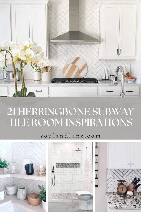 Transform your space with the chic elegance of herringbone subway tile designs. Ideal for adding visual interest and sophistication, see how this intricate pattern can update kitchens, bathrooms, and more. Get inspired by mixing tile colors and ensuring your design makes a stylish statement. Diagonal Herringbone Backsplash, Matte And Glossy Tiles Together, Subway Tile Patterns Kitchen, White Herringbone Tile Kitchen, White Herringbone Tile Backsplash, Herringbone Kitchen Backsplash, Subway Tile Bathroom Ideas, Herringbone Wall Tile, White Herringbone Backsplash