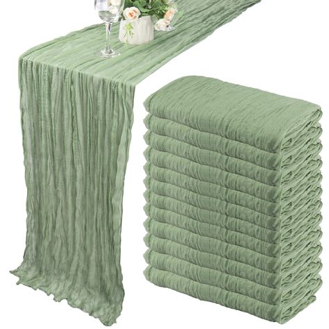 PRICES MAY VARY. Package Include: you will get 12 pieces 13ft length dusty sage green cheesecloth table runner, enough quantity is suitable for wedding banquets and various parties, the size of each table runner is approximately 35 x 157 inches / 90 x 400 cm, which is large enough to cover rectangle and round tables, can also be spliced together for long tables. Even can be used for chair cover sashes or decorative napkins, backdrop draping or even gift wrapping. Soft Material: Made of high qual Décoration Baby Shower, Gauze Table Runner, Cheesecloth Table Runner, Rustic Wedding Table Decor, Rustic Table Runners, Tafel Decor, Long Table Runner, Romantic Table, Birthday Party Tables