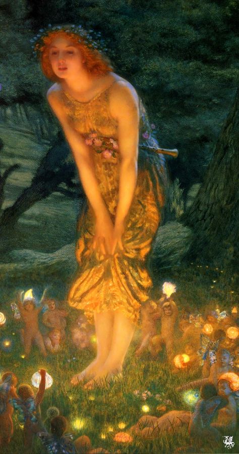 Edward Robert Hughes - Midsummer Dream c.1908 Horror Flash, Midsummer Eve, Edward Robert Hughes, Robert Hughes, Midsummer's Eve, Midsummer Dream, John Everett Millais, Flash Fiction, Pre Raphaelite