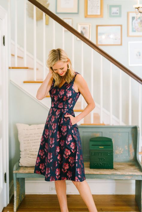 Draper James Clothing, Sarah Tucker, November Fashion, Night Dresses, Draper James, Holiday Party Dresses, Floral Jacquard, Jacquard Dress, Date Night Dresses