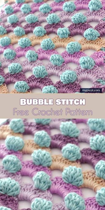 Bubble or Bobble Stitch Free Crochet Pattern. Colourful openwork bubble stitch makes airy fabric, so can be use it in a lots of summer and lightweight projects. You can include one, two or more hues to get desire design. It is also a good idea for unique edge. Crocheting Blanket, Crochet Blanket Border, Bubble Stitch, Crochet Blanket Stitch Pattern, Bobble Stitch Crochet, Bubble Bobble, Crochet Edgings, Debbie Macomber, Crochet Stitches For Blankets