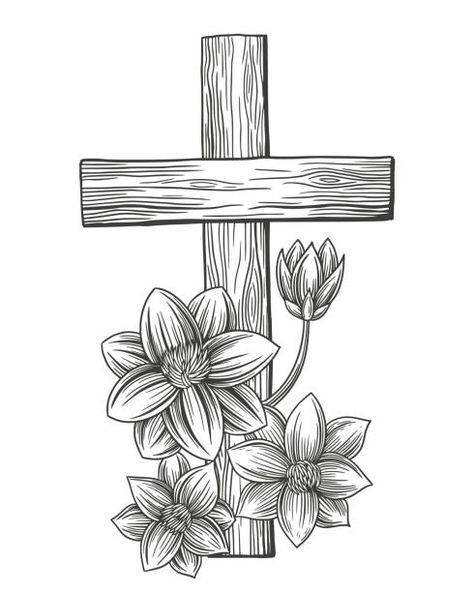 2,200+ Crosses With Flowers Drawing Stock Illustrations, Royalty-Free Vector Graphics & Clip Art Cross And Flowers Drawing, Drawing Of A Cross, Crosses With Flowers, Cross Drawings, Cross Drawing, Cross Pens, Family Stock Photo, Art Optical, Flowers Drawing