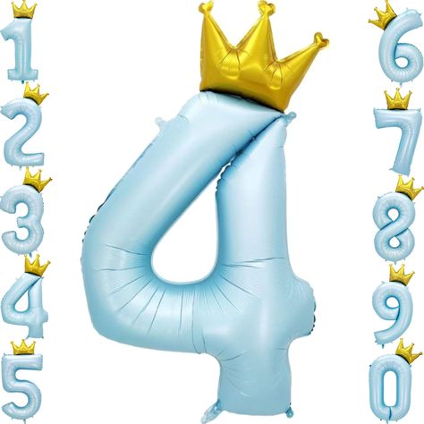 PRICES MAY VARY. Unique Design:Light blue number balloon with crown are molded in one piece,made of high-quality polyester film aluminum foil,not easy to explode and leak,with uniform color and beautiful spherical shape suitable for everyone,ldeal for birthday parties. Package Included:Giant 40 inch light blue with crown 4 balloon number (uninflated) + 1 straw. Perfect Choice:Perfect for birthday celebration,baby shower,anniversary,wedding,new years,graduations decorations. you can combine any n Numbers Balloons, Large Crown, 4 Balloon, 4 Number, Birthday Kids, Blue Birthday, Wedding News, Birthday Numbers, Number Balloons