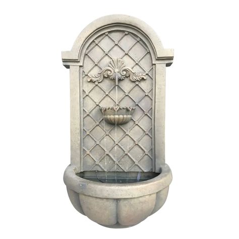 Sicilian Wall Water Fountain Mounted - Sandstone 78cm — Fountainland Fountain Planter, Wall Water Fountain, Tuscan Walls, Fiberglass Resin, Water Drip, Wall Fountain, Water Flow, Water Fountain, Led Lights