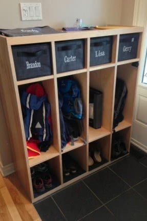 Kids coat cubby Ikea Closet Organizer, Coat Closet Organization, Locker Organization, Drop Zone, Closet Organization Diy, Home Daycare, Small Closet Organization, Cube Organizer, Kid Closet