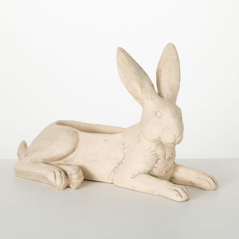 This rustic bunny planter is the perfect accent to any farmhouse or traditional decor. Perfect for spring or Easter, this stone off-white hare is versatile enough to leave on display all year round. Bunny Planter, Gray Rabbit, Figurine Display, White Elegance, Seasonal Home Decor, Led Candles, Animal Figurines, Grey Stone, Traditional Decor