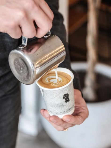 Coffee being poured into takeway cup. Takeaway Coffee, Coffee Latte Art, Coffee To Go, Minimal Decor, Coffee Latte, Latte Art, Concrete Floors, Go On, A Coffee