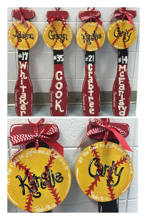 Softball Signs Wooden, Softball Porch Sign, Softball Team Gifts Easy Diy, Baseball Softball Door Hanger, Dugout Decorations Softball, Softball Fence Hanger, Softball Door Sign, Softball Decorations For Lockers, Softball Wood Crafts