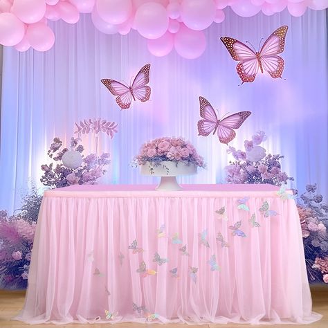 Butterfly Table Decorations, Pink Butterfly Theme, Dessert Table Decorations, Butterfly Baby Shower Decorations, Butterfly Birthday Party Decorations, Butterfly Themed Birthday Party, Butterfly Wedding Theme, Wedding Cake Dessert Table, Tutu Table