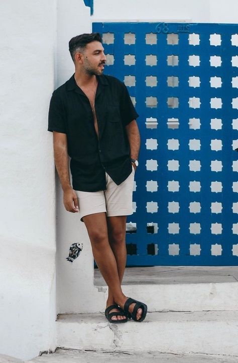 Greece Vacation Outfit Men, Men’s Honeymoon Outfits, Mens European Fashion Summer Casual, Tulum Outfits Men, Mens European Fashion Summer, Men Vacation Outfits, What To Wear On A Boat, Mens Vacation Outfits, European Mens Fashion