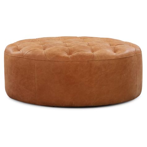 Latitude Run® Gazit 40" Genuine Leather Tufted Round Cocktail Ottoman | Wayfair Coffee Table Pouf, Tufted Leather Ottoman, Round Leather Ottoman, Living Room Pouf, Poly & Bark, Tufted Leather, Ottoman Coffee, Tufted Ottoman, Moroccan Leather