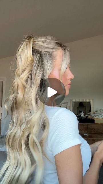 Kaitlynn Bell on Instagram: "the highly requested half up half down hairstyle 😍 perfect for any upcoming event!!" Half Hair Updos For Long Hair, Half Up Half Down Hair Out Of Face, Cute Simple Wedding Guest Hairstyles, Half Up Hairstyles How To, Easy Half Up Ponytail, Half Down Half Up Ponytail Hairstyles, Cute Half Up Half Down Hairstyles For Prom, Half Up Half Down Topsy Tail, Waved Hair Half Up Half Down