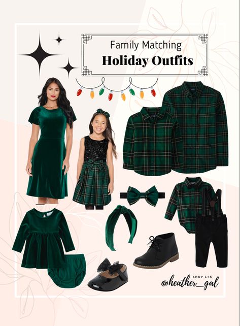 Black And Green Holiday Photos, Green Plaid Christmas Outfit Family, Christmas Family Photos Green Outfits, Green Plaid Family Photos, Green Velvet Family Christmas Pictures, Green And Black Christmas Outfit Family, Green Christmas Family Outfits, Green Christmas Photo Outfits, Coordinating Christmas Outfits