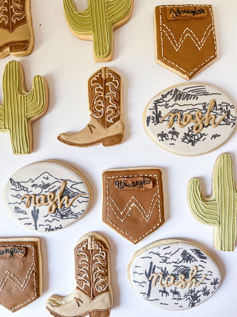 Western Birthday Cupcakes, How The West Was One Cookies, Wild West Cookies, Western Cookies, Cowboy Party Invitations, Wild West Birthday, Bday Stuff, Rodeo Birthday Parties, First Birthday Cookies