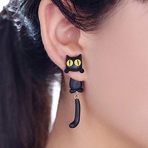 ZaH Pair of 925 Silver Earring Cartoon Animal Jewerly Gift Earring for Women, Men, Kids, Black Cat Black Cat Earrings, Cat Earrings Studs, Cartoon 3d, Polymer Clay Animals, Great Gifts For Women, Cute Black Cats, Animal Earrings, Stud Jewelry, Ear Stud