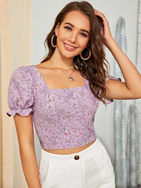 Floral Print Crop Top, Ditsy Floral Print, Ditsy Floral, Print Top, Floral Print, Crop Top, Blouses, Floral