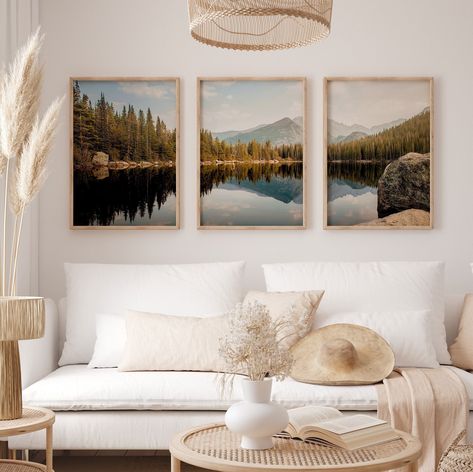 Living Room Pictures Above Sofa, Landscape Picture Wall, 3 Large Frames On Wall, Minimalist Nature Decor, English Office, Natural Wall Art, Prints Bedroom, Colorado Photography, Mountain Pictures