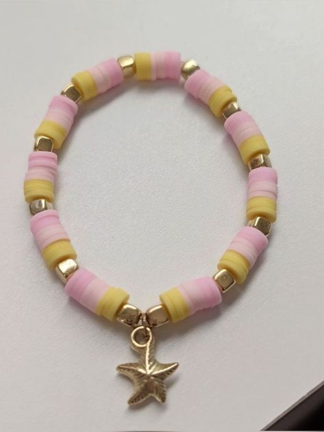 Star Clay Bead Bracelet, Clay Heishi Bead Bracelets Ideas, Clay Bead Bracelets Ideas, Coconut Bracelet, Clay Bracelet Ideas, Pulseras Kandi, Make Clay Beads, Colorful Bead Bracelets, Clay Bracelets