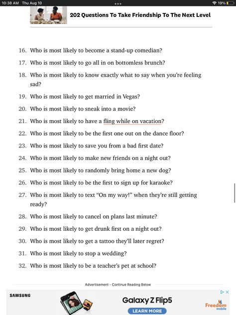 Most Likely To, Who's Most Likely To Questions, Weird Questions, Family Journal, Conversation Starters For Couples, Married In Vegas, Bullet Journal 2019, Questions For Friends, Fun Questions