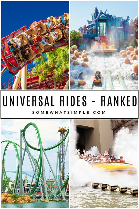 From Harry Potter to Jurrasic Park, there's plenty of fun for the whole family! Here's a list of the best rides at Universal Orlando Resort. via @somewhatsimple Universal Studios Orlando Rides List, Universal Studios Orlando Rides, Universal Studios Rides, Harry Potter World Universal, Universal Studios Orlando Trip, Best Family Vacation Destinations, Water Theme Park, Orlando Trip, Visit Orlando