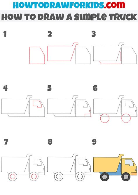 How To Draw Trucks Step By Step, Jay Drawing, Lunchbox Doodles, Simple Car Drawing, Simple House Drawing, Learn To Sketch, Easy Drawing Tutorial, Drawing Tutorials For Kids, Easy Drawings For Kids