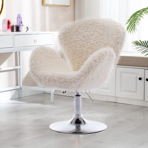 White Vanity Chair, Vanity Chair Stool, Desk Chair No Wheels, Fluffy Chair, Makeup Vanity Chair, Barrel Accent Chair, Dressing Chair, Beige Chair, Makeup Chair