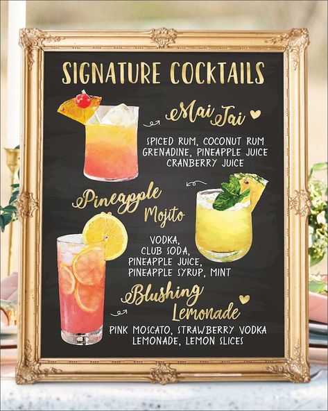 Digital Printable Wedding Bar Menu Sign, His and Hers Signature Drinks Cocktails Signs, Watercolor Chalkboard Christmas New Year IDM37 - Etsy Pineapple Mojito, Signature Wedding Drinks Sign, Wedding Bar Menu Sign, Chalkboard Christmas, Bar Menu Sign, Signature Cocktails Wedding, Wedding Signature Drinks, Wedding Drinks, Bar Menu Wedding