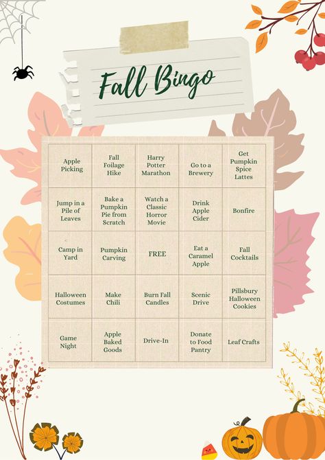 September Bingo, Fall This Or That, Autumn Notebook, Caramel Cocktail, Bullet Journal Topics, Fall Bingo, Book Reading Journal, Fall Dinner Party, Engagement Posts