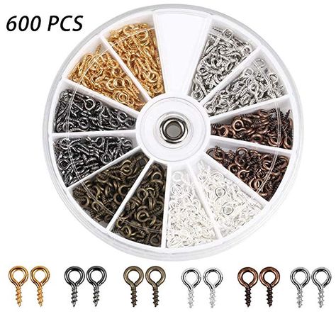 Coolrunner 600Pcs(6 Colors) Small Screw Eye Pins, Eye pins Hooks, Eyelets Screw Threaded Silver Clasps Hooks Eye Screws for Jewelry Making(600 Pcs Eye Pins) Bails For Jewelry, Vial Necklace, Rubber Texture, Mold Release, Gelli Printing, Thread Jewellery, Slip And Slide, Diy Jewelry Findings, Eye Pins