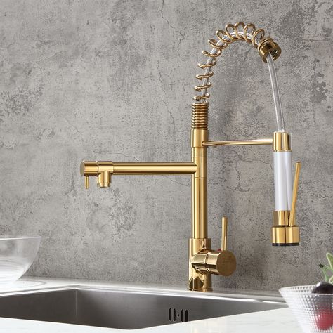 Belfry Kitchen Allred Pull Out Touch Single Lever Monobloc Tap | Wayfair.co.uk Gold Kitchen Faucet, Copper Faucet, Gold Faucet, Kitchen Faucets Pull Down, Pull Out Kitchen Faucet, Single Handle Kitchen Faucet, Gold Kitchen, Faucet Handles, Kitchen Sink Faucets