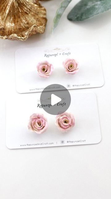 Unique Handmade Jewelry | Rapunzel and Croft | Maureen on Instagram: "Before Polymer Clay Tools were plentiful...everything had to be done by hand an was much much slower. With the advent of tools it's so much faster to prepare shapes for florals!  I've given you a sneak peek into how I've done these roses both ways during a custom make of a pair of Rose stud earrings!😍  Tools by no means diminishes the artist's skills.  In my jewelry making, Tools just make it easier to measure, and to continue consistency of each design.  It also allows me to prepare petals and shapes ahead of time in exact sizes so that I can start sculpting them.  The skill and design is still part of the artists' 🎨 individual expression! . . . . . . . . . . . . . . . . . . . . .   . . . . . .  . . #loveflowers #craz Rose Polymer Clay Earrings, Floral Polymer Clay Earrings, Diy Earrings Studs, Polymer Clay Rose, Polymer Clay Stud Earrings, Earring Inspiration, Rose Stud Earrings, Polymer Clay Tools, Polymer Clay Diy