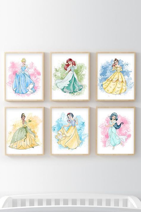 Disney Princess Girls Room Wall Art Disney Princesses Bedroom Ideas, Princess Wall Art Girls Bedroom, Princess Room Wall Decor, Disney Princess Theme Bedroom, Disney Princess Framed Art, Princess Theme Bedroom Ideas, Disney Princess Nursery Baby Girl, Girl Room Themes Little Princess, Princess Themed Bedroom Toddler