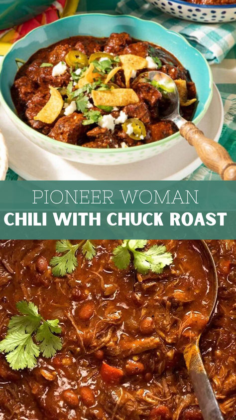 Pioneer Woman Chili With Chuck Roast Chilli Recipe With Chuck Roast, Chuck Roast Soup Recipes Crockpot, Instant Pot Chuck Roast Chili, Chili Chuck Roast, Chuck Roast Nachos, Beef Chuck Roll Recipes, Chuck Roast Pieces Recipes, Chuck Roast Meal Prep, Chuck Roast Chili Crockpot