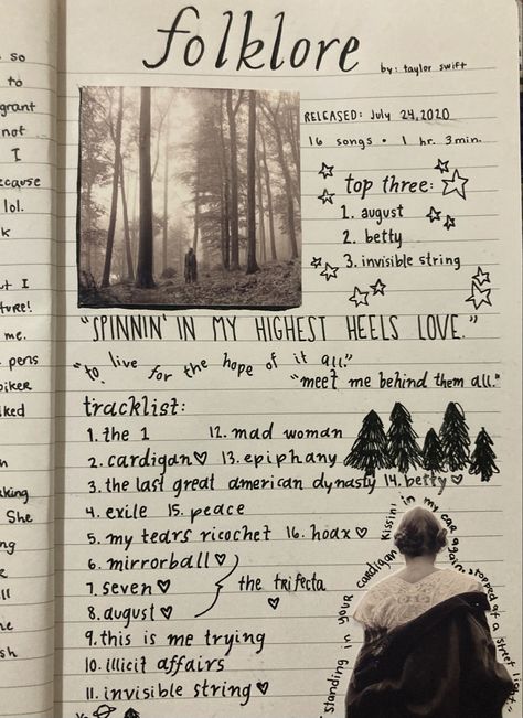 black and white scrapbook Art journal entry 
taylor swifts folklore page
aesthetic art journal Journal Inspiration Writing, Music Journal, Bulletin Journal Ideas, Journal Entry, Pretty Journals, Writing Therapy, Art Journal Therapy, Diary Ideas, Journal Writing Prompts