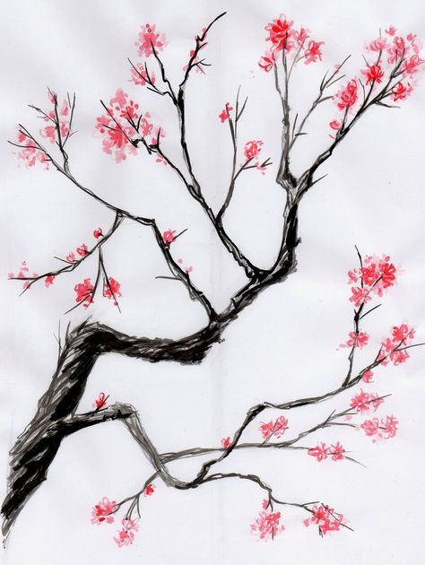 Sakura Tree Drawing Easy, Sakura Tree Drawing, Cherry Blossom Tree Drawing, Blossom Tree Drawing, Cherry Blossom Drawing, Sakura Pens, Christmas Desktop Wallpaper, Sakura Sakura, Life Drawing Reference